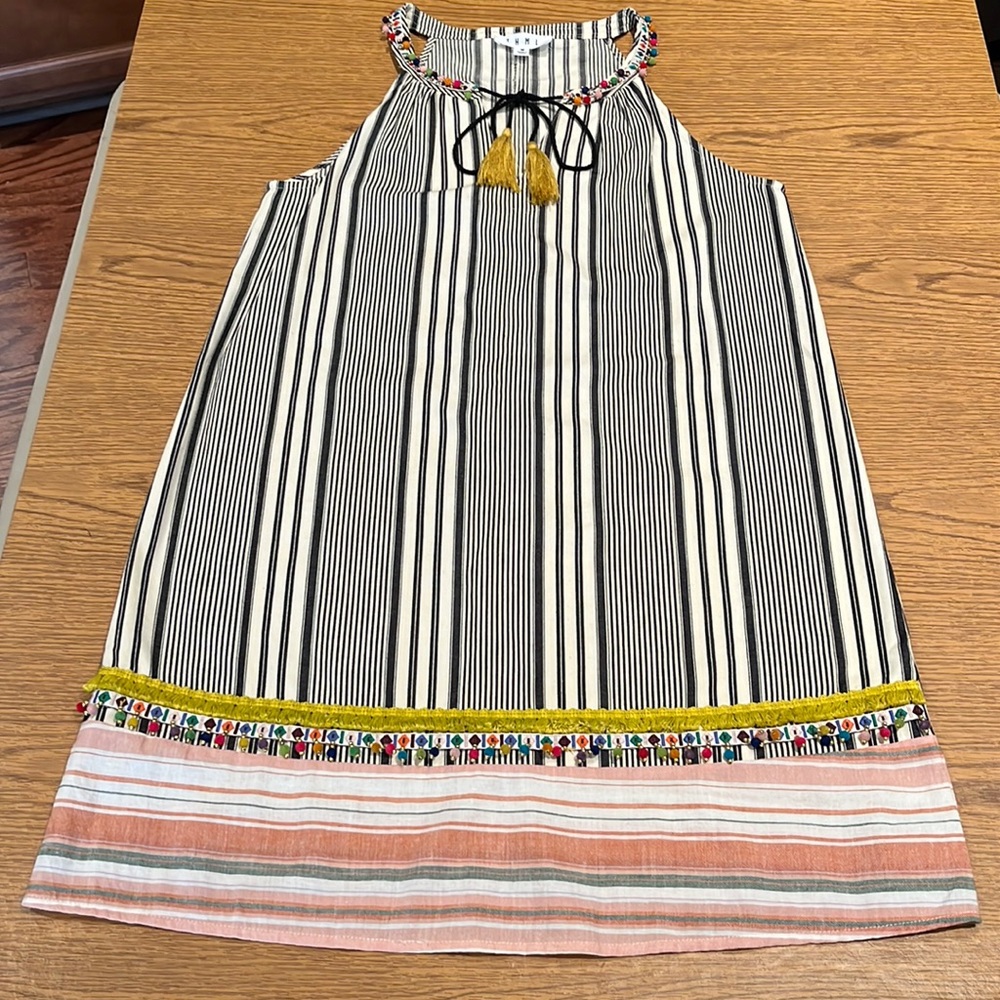 THML Striped Halter Dress With Frnge